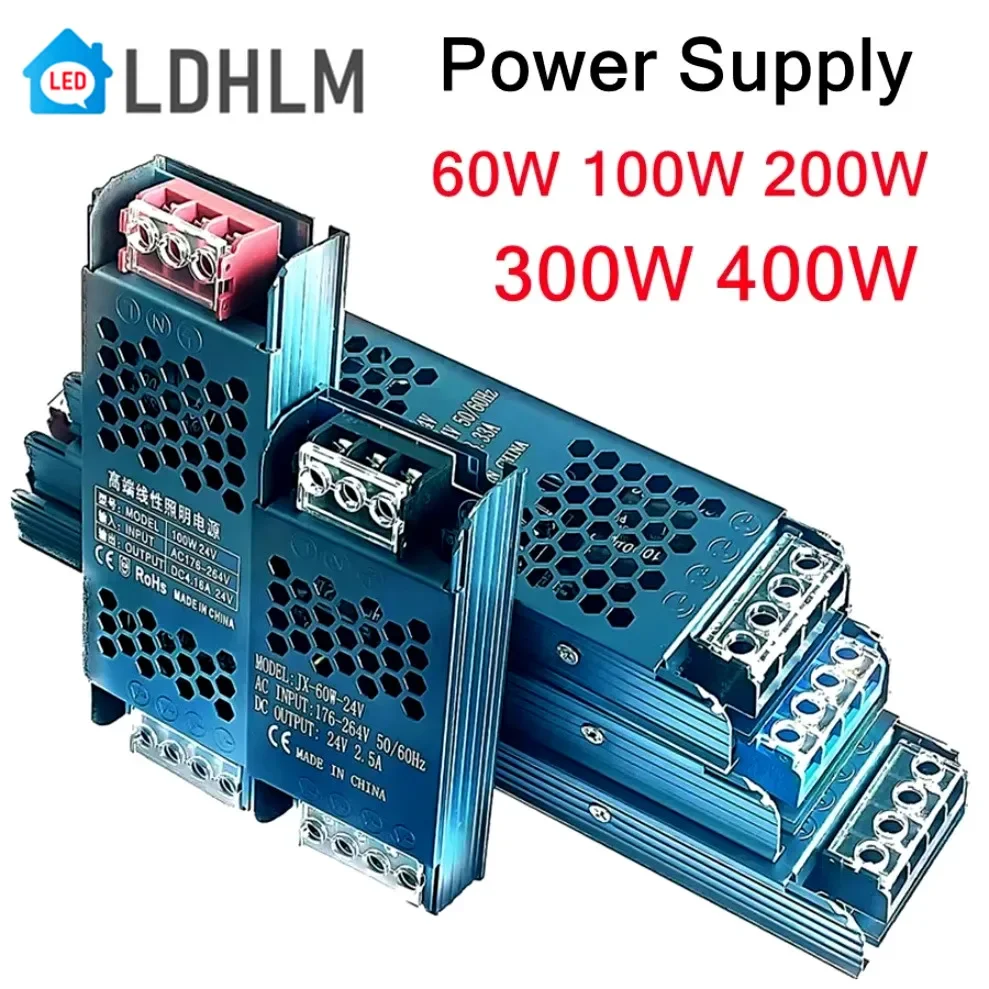 Transformador de Iluminação Ultrafino DC12V/24V Adaptador de Fonte de Alimentação 5A 12A Driver de Lâmpada para Fita LED 60W 100W 200W 300W 400W