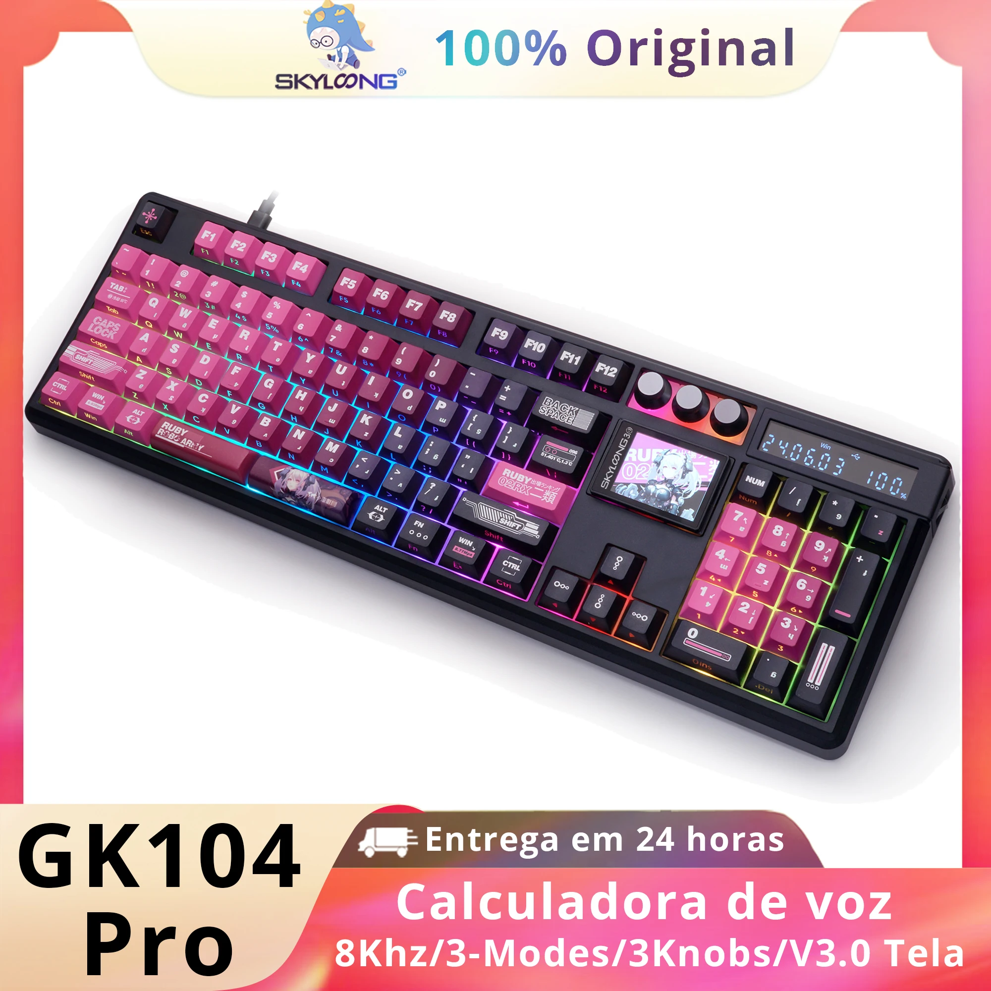 Skyloong gk104 pro teclado gamer mecânico de tamanho completo teclado sem fio rgb retroiluminado quente-swappable macro konb teclado para pc Skyloong gk104 pro teclado gamer mecânico de tamanho completo teclado sem fio rgb retroiluminado quente-swappable macro konb teclado para pc