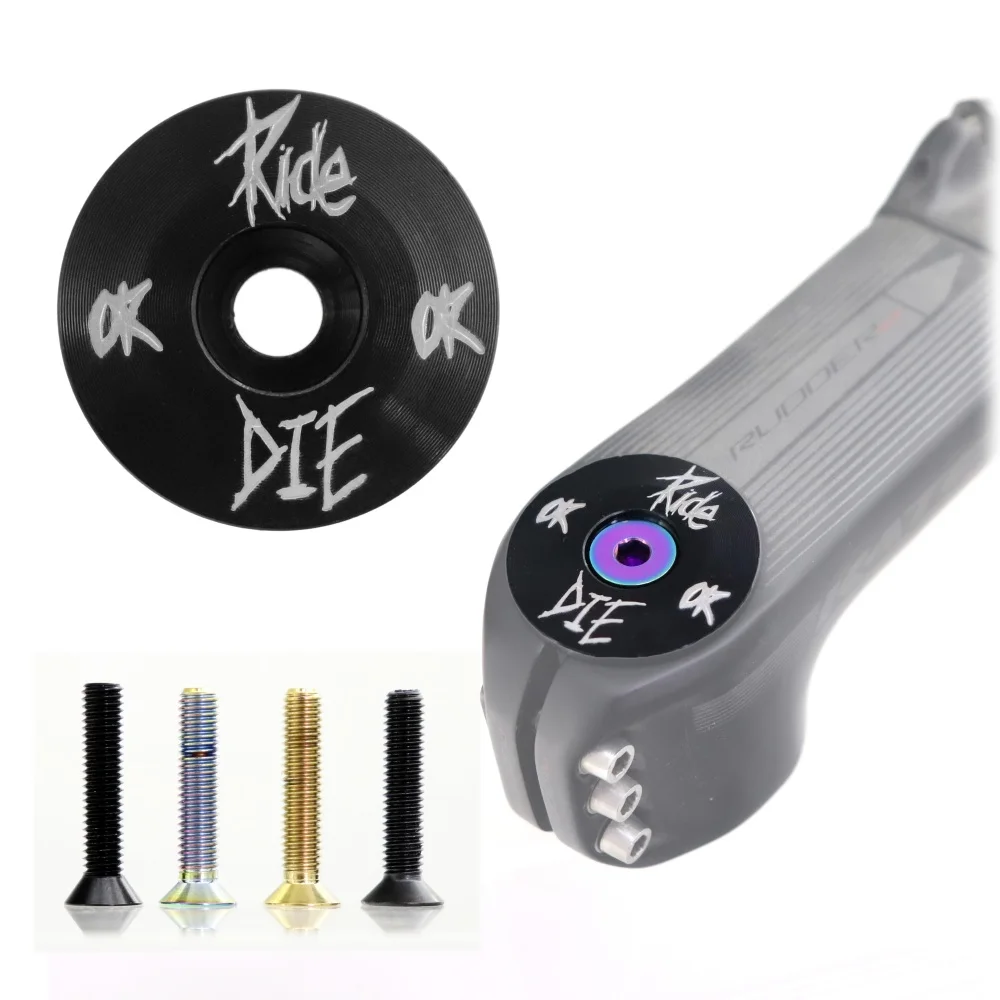 Tampa superior do fone de ouvido de bicicleta Ride or Die com parafuso de titânio M6 * 30mm para garfo dianteiro de 1-1/8 ", tampa superior da haste de liga de alumínio Tampa superior do fone de ouvido de bicicleta Ride or Die com parafuso de titânio M6 * 30mm para garfo dianteiro de 1-1/8 ", tampa superior da haste de liga de alumínio