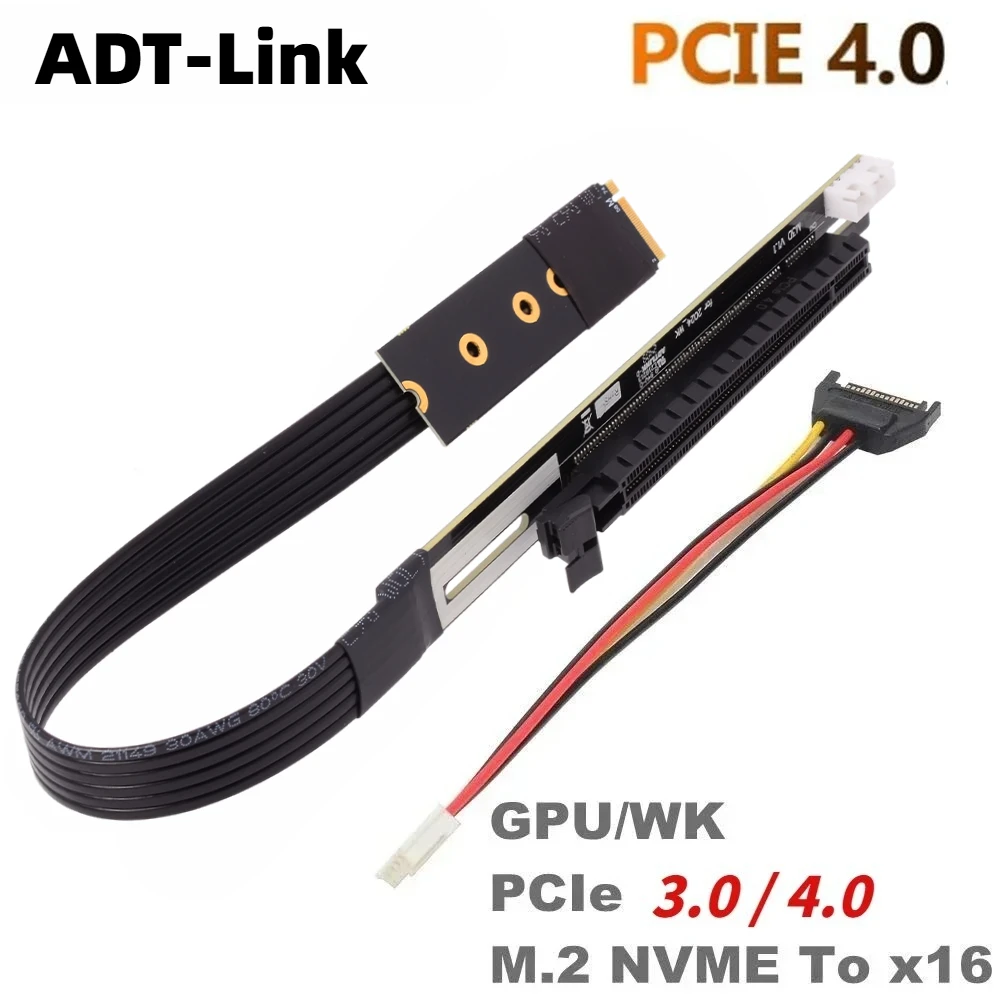 Adaptador Extensor ADT-Link M.2 NVMe para PCI-E 4.0 X16 Gen4 X1, Cabo Jumper para Mineração, Placa de Vídeo Gráfica GTX RTX, GPU NVIDIA AMD