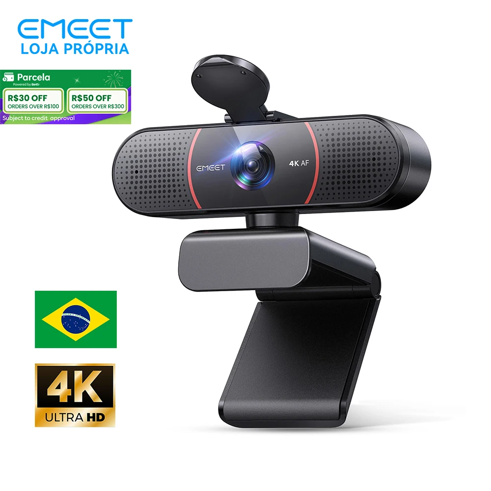 Webcam 4K 1080P 60fps EMEET C960 Câmera USB 4K com Microfones 73 ° Câmera de Vídeo com Autofoco FOV para Computador/PC/Laptop com Zoom