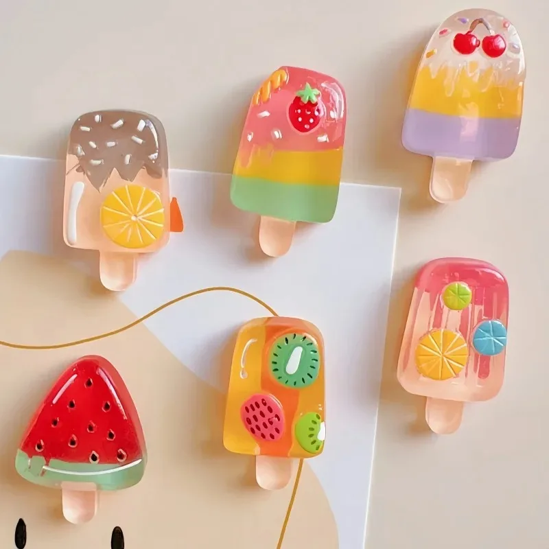 6 peças de ímãs de frutas e sorvetes para geladeira - designs de morango e melancia para decoração de cozinha e projetos DIY