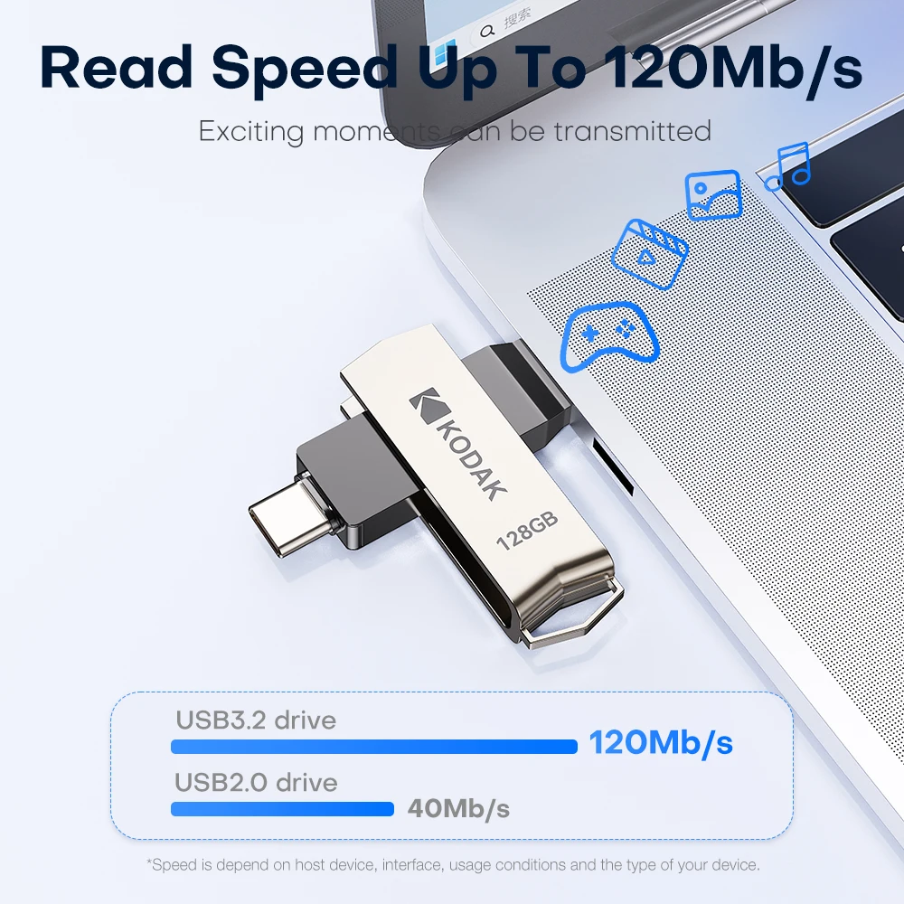Kodak usb3.2 tipo c dois em um flash drive 256gb 128gb 32gb pendrive de alta velocidade duplo memória vara para smartphone portátil