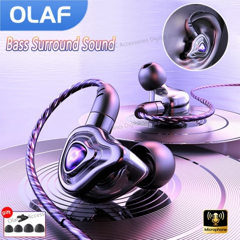 Olaf dac tipo c/3.5mm fones de ouvido com fio handsfree gamer alta fidelidade 9d baixo estéreo cabo intra-auricular fones de ouvido para smartphone