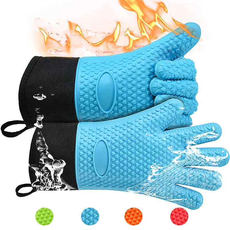 Luvas De Forno De Dupla Camada Luvas De Cozimento Resistentes Ao Calor com Luvas De Cozinha De Silicone e Algodão Luvas De Forno Flexíveis para Microondas