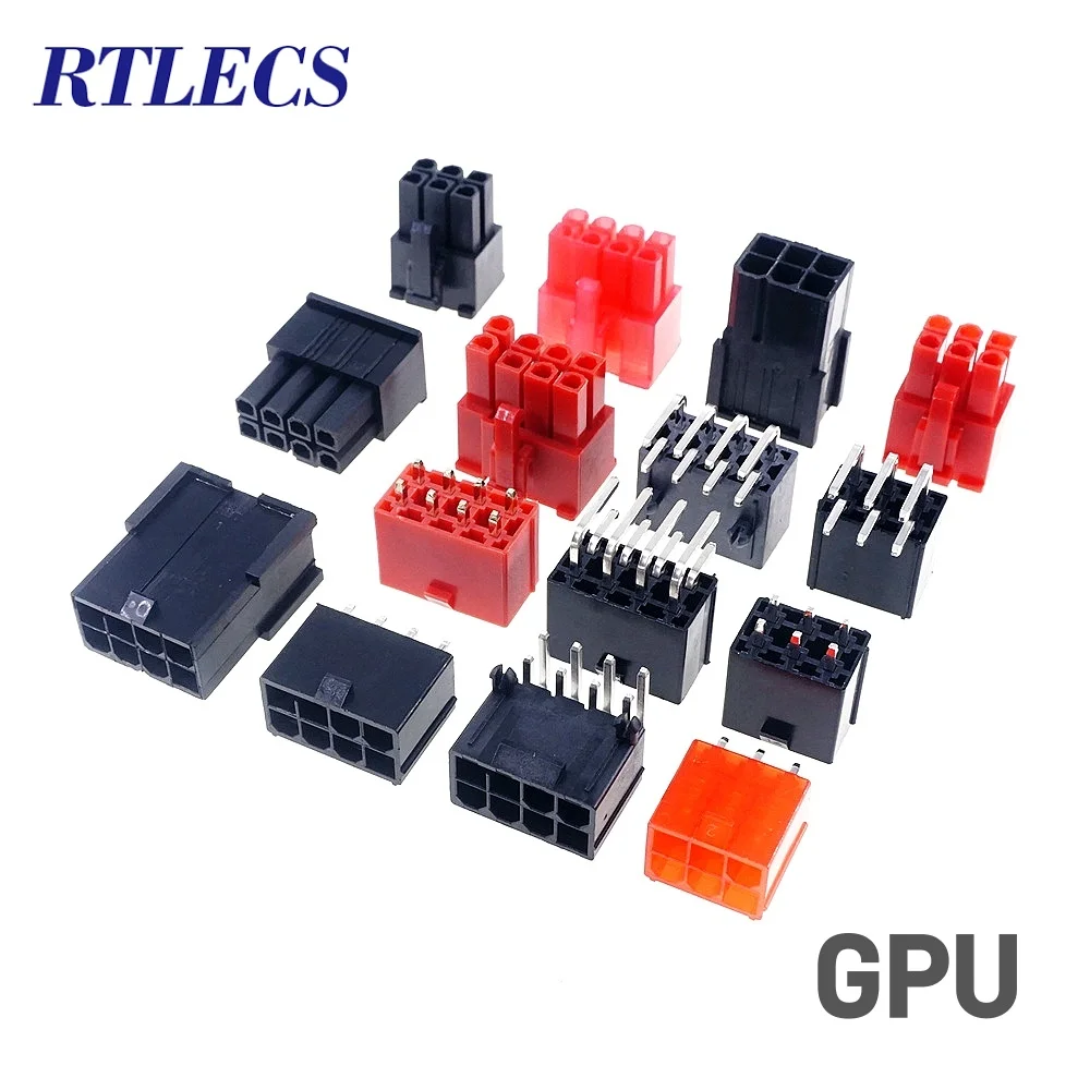 5 Peças Conector Macho PCB de 4.2 MM com 6 e 8 Pinos para Placa Gráfica PCI-E PCIe, Conector de Alimentação de Vídeo com Furos Passantes