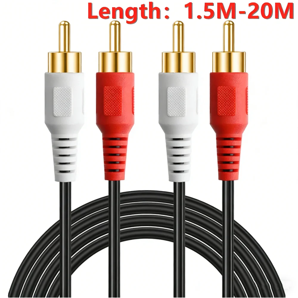2rca macho para 2rca macho cabo subwoofer de áudio estéreo cabo rca com blindagem dupla para home theater hdtv, amplificador,