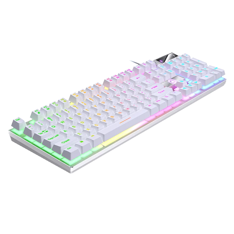 Teclado para jogos USB com fio com luz de fundo, teclado gamer de 104 teclas para computador/laptop/PC, design ergonômico, acessório para jogos de escritório
