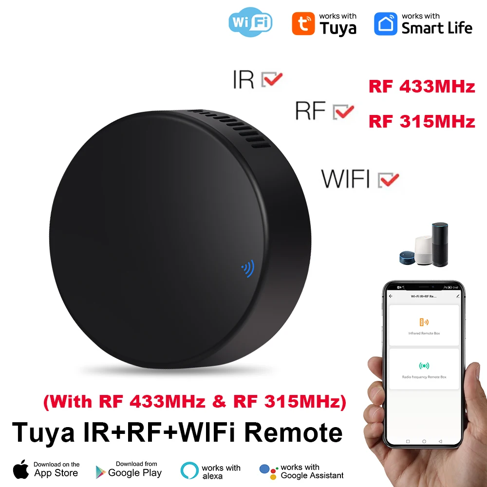 Tuya WiFi Controle Remoto RF IR, Smart Home Via Smart Life, Ar Condicionado, TODOS os Suporte TV, Alexa, Google Home, 433MHz, 315MHz