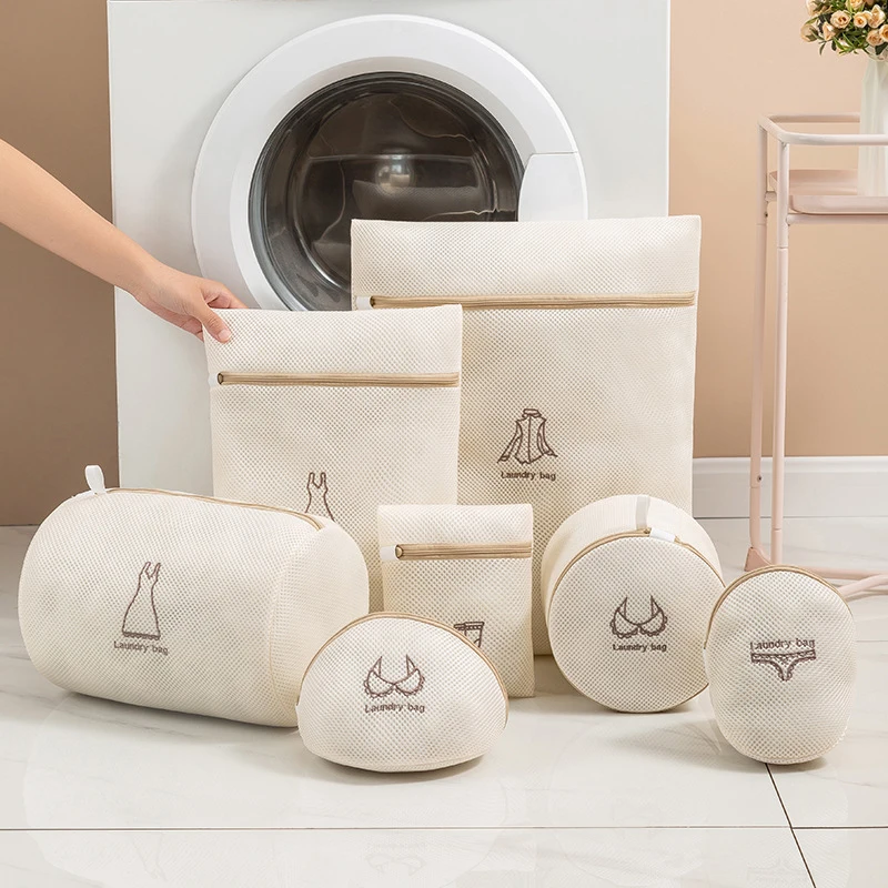 Saco de lavanderia malha fina bordado impressão bolsa de lavanderia roupas domésticas limpeza sacos de lavagem para máquinas de lavar novos 7 pçs conjuntos