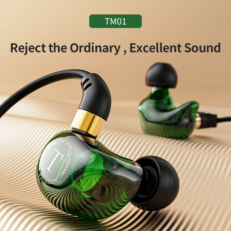 TM-01 3.5mm com fio fones de ouvido duplo driver alta fidelidade fone baixo estéreo fone gamer música fones esporte