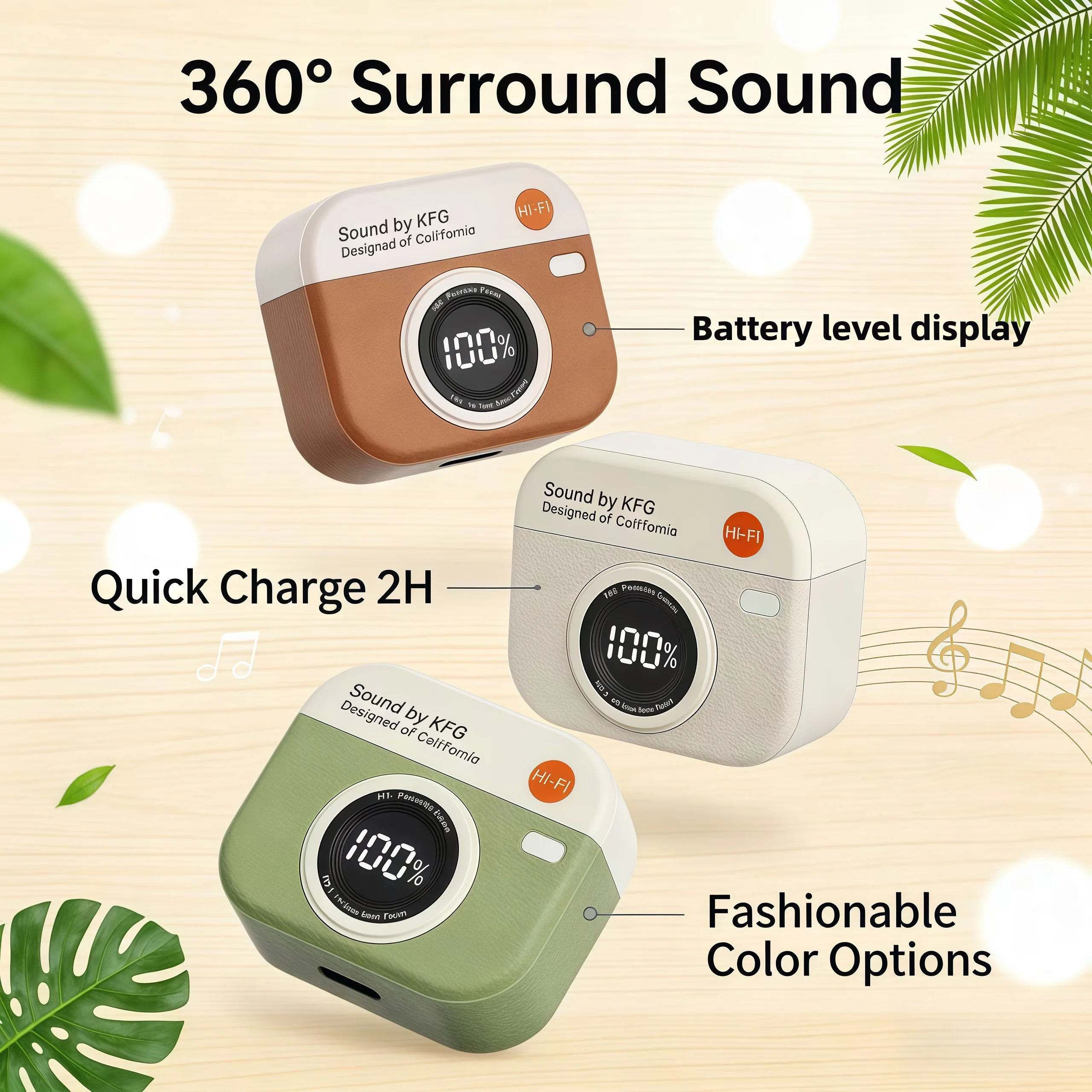 Fones de ouvido sem fio Bluetooth para música, câmera retrô, design criativo, display de energia, bateria de longa duração, fones de ouvido esportivos