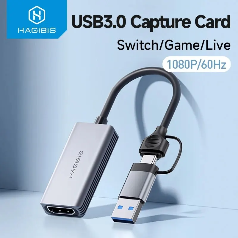 Hagibis usb 3.0 placa de captura de vídeo hdmi-compatível com usb/tipo-c jogo grabber registro ms2130 para switch xbox ps4/5 transmissão ao vivo