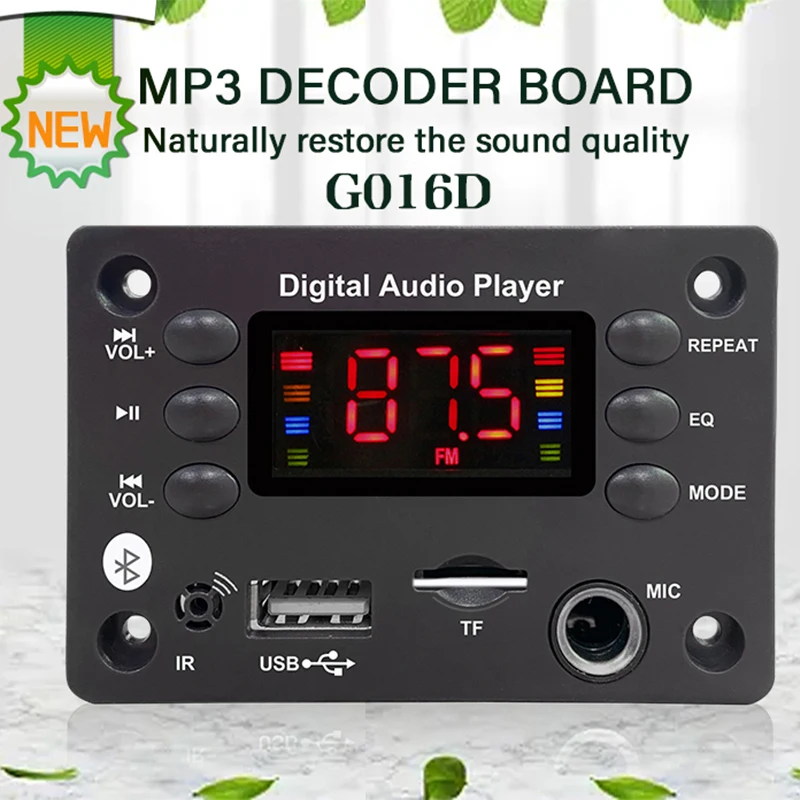 Microfone de áudio do carro usb tf rádio fm mp3 player de música alto-falante dc 5v 12v bluetooth 5.0 mp3 wma wav ape placa decodificadora mãos-livres