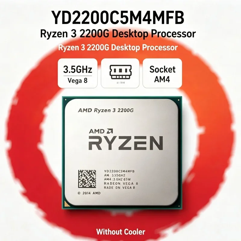 Processador AMD Ryzen 3 2200G R3 2200G YD2200C5M4MFB 65W TDP 4 Núcleos 4 Threads com Gráficos Integrados Vega 8 para Casa e Escritório (Sem Cooler)