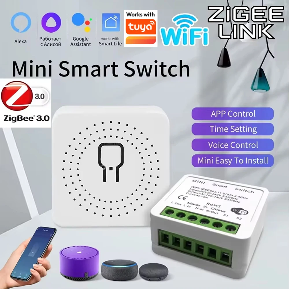 Interruptor Inteligente WiFi/Zigbee 3.0 16A 20A Módulo Relé Disjuntor Controle Bidirecional Compatível com Tuya Smart Life APP Alexa Home Assistant Interruptor Inteligente WiFi/Zigbee 3.0 16A 20A Módulo Relé Disjuntor Controle Bidirecional Compatível com Tuya Smart Life APP Alexa Home Assistant