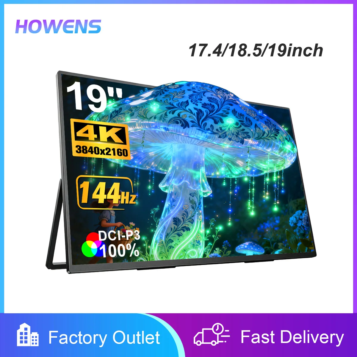 Monitor Portátil para Jogos de 17.4/18.5/19 Polegadas 4K 2160P 100Hz 144Hz HDR HDMI Tipo C para Telefone, NS, PS5, XBOX, PC, Laptop - Tela de Extensão
