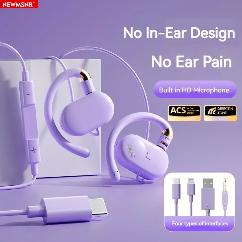 Fones de Ouvido com Fio Tipo C e 3.5mm para Negócios e Esportes, Som Estéreo, Fones de Ouvido Gamer com Microfone HD para Samsung