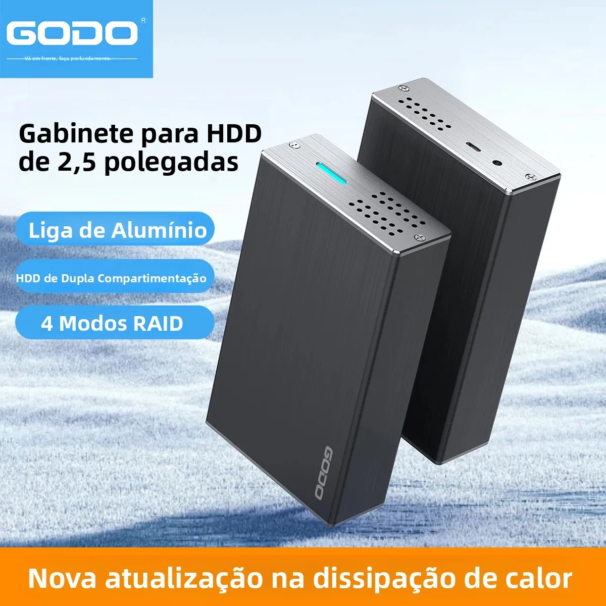 GODO Caixa Externa para HD SATA de 2.5 polegadas com Duas Baias, USB 3.0, Suporte para RAID/JBOD, Gabinete para SSD/HDD GODO Caixa Externa para HD SATA de 2.5 polegadas com Duas Baias, USB 3.0, Suporte para RAID/JBOD, Gabinete para SSD/HDD