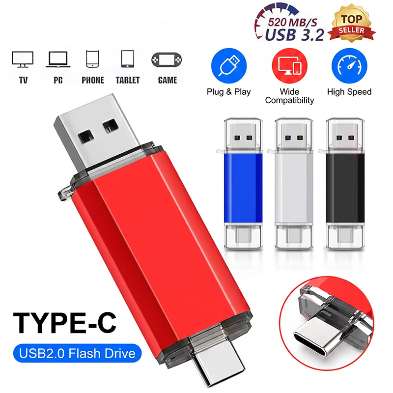 Pen Drive USB OTG de 2TB USB 3.0 Tipo C para iPhone, 1TB 512GB Pendrive para Samsung Huawei Xiaomi, Memória para Laptop, Novo 2026