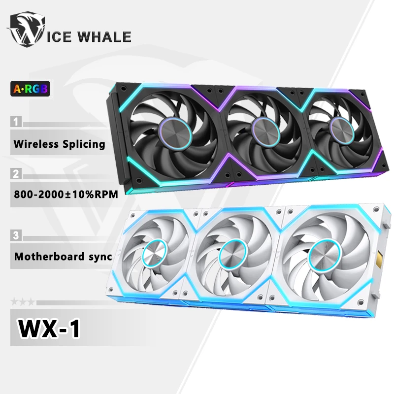 Ventilador de resfriamento de caixa de pc com emenda de fio, baleia de gelo, efeito de luz de ciclo de espelho argb, 800-2000rpm, pwm, resfriamento de água, ventilador refrigerador de 360mm