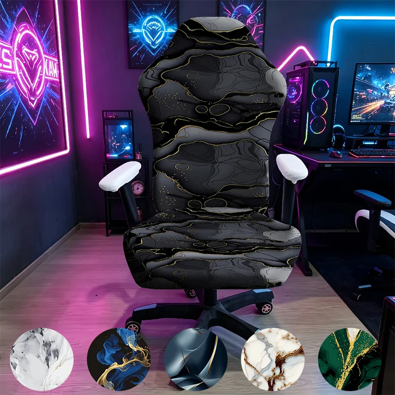 Capa para cadeira gamer em mármore preto, cinza e dourado, elástica, anti-riscos, para jogos e escritório (1 unidade) Capa para cadeira gamer em mármore preto, cinza e dourado, elástica, anti-riscos, para jogos e escritório (1 unidade)