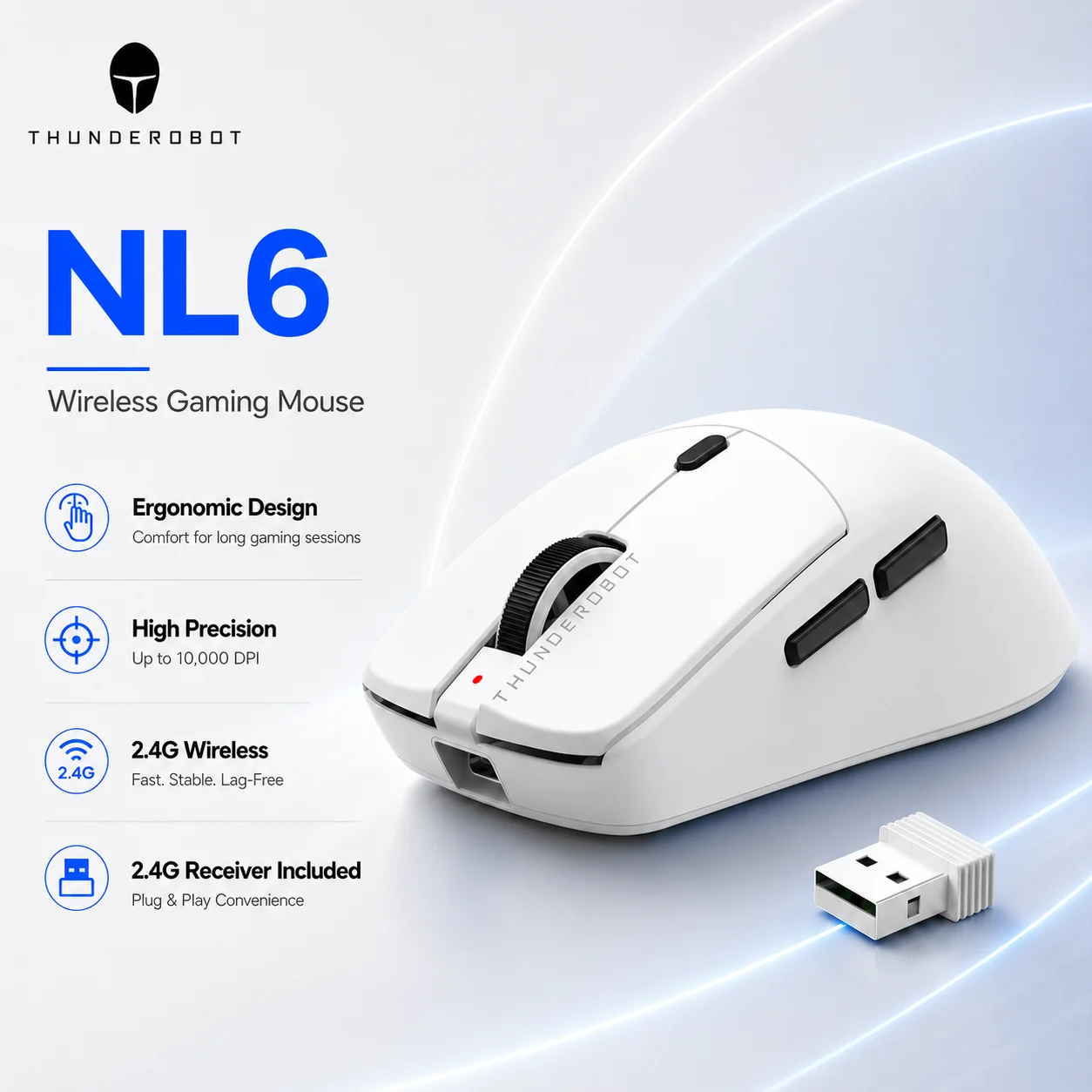 Mouse Gamer Sem Fio Thunderobot ML6 NL6 PAW3395 3311 3950 com Taxa de Polling de 1K 8K para Laptop e PC Gamer