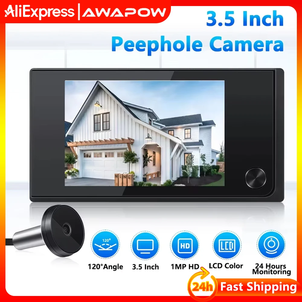 Awapow 3,5 polegadas campainha visualizador olho mágico câmera digital 120 ° LCD 2 milhões de pixels HD monitor externo de campainha de porta olho de gato
