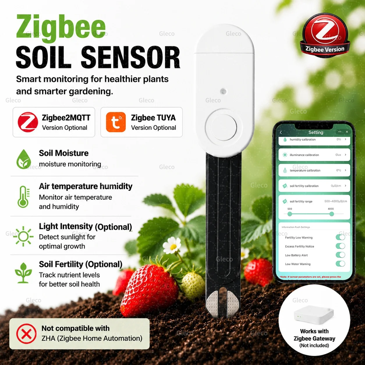 Sensor de Solo Zigbee: Medidor de Umidade, Temperatura e Fertilidade com Testador de Luz para Automação Residencial Tuya Smart Life Z2M e Home Assistant