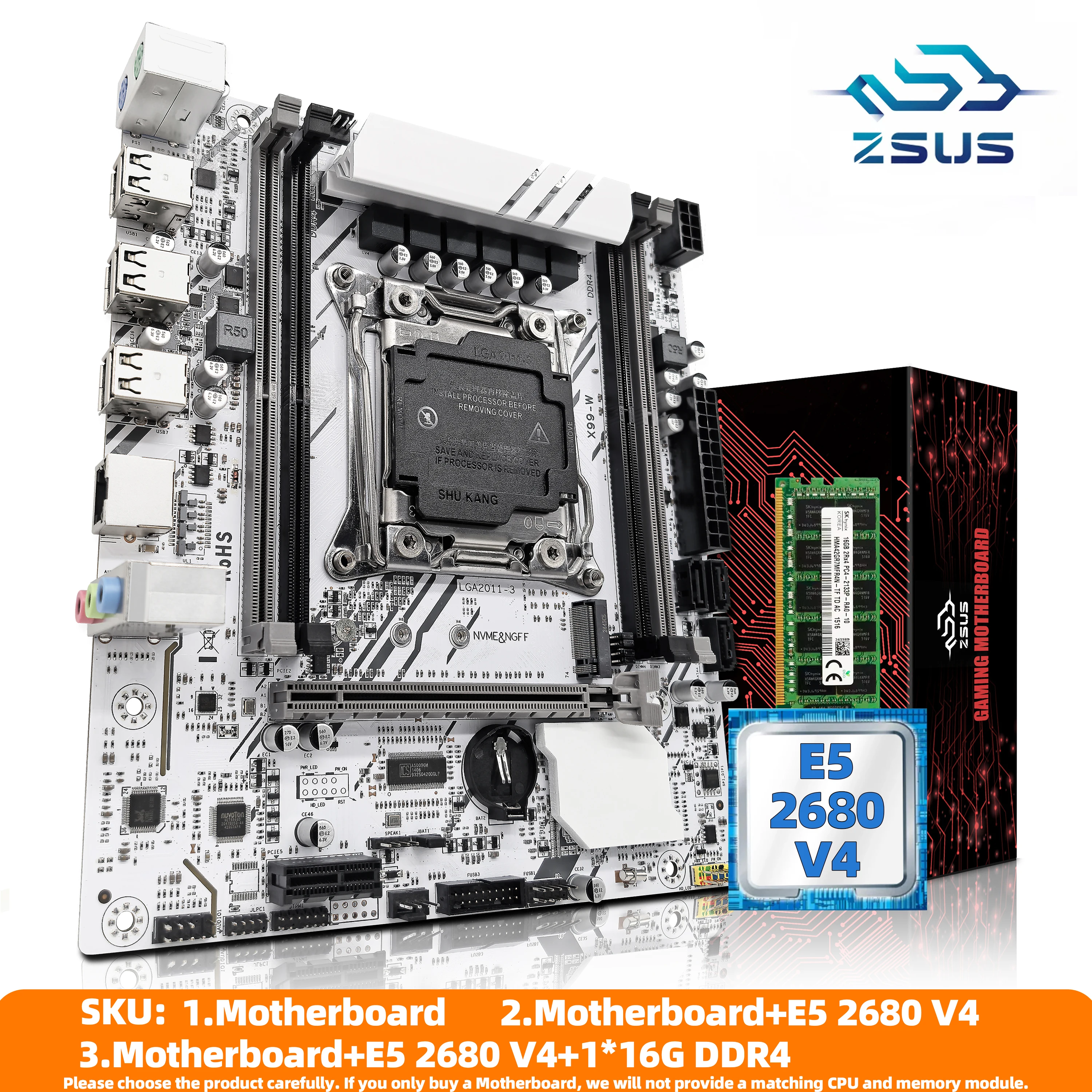 Zsus X99-W conjunto de placa-mãe com LGA2011-3 xeon e5 2680v4 cpu ddr4 16gb (1*16gb) 2133mhz memória ram nvme m.2 sata