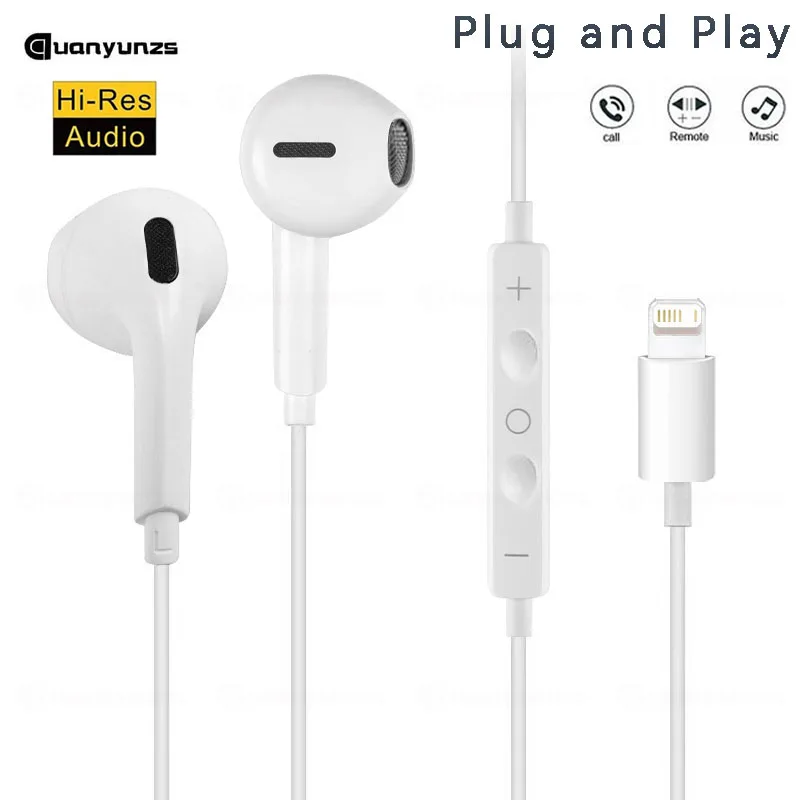 Fones de ouvido com fio tipo c para apple relâmpago fones de ouvido com linha iphone 5 6 8 7 plus xs max xr 10 11 12 13 14 pro 15 16