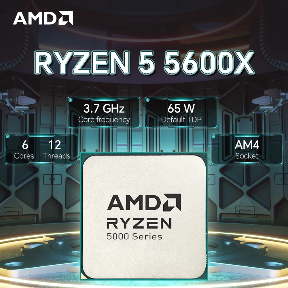 Processador AMD Ryzen 5 5600X 3,7 GHz 6 núcleos 12 threads 7NM R5 5600X soquete AM4 L3 = 32M 65W DDR4 sem cooler