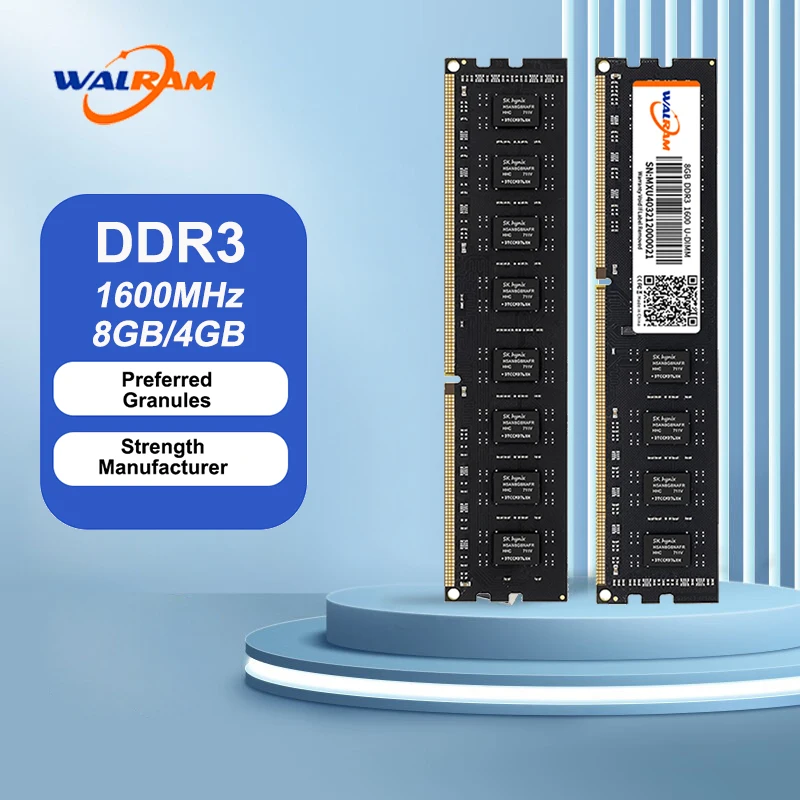 Memória RAM Walram DDR3 8GB para Desktop, Memória Interna de Alta Velocidade DDR3 4GB 1600MHz 1.5V DIMM para PC