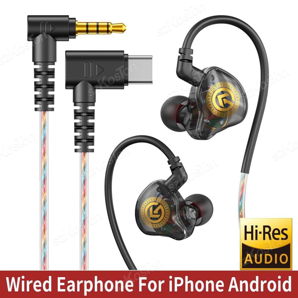 Fone de ouvido com fio 3.5mm tipo c chip digital no ouvido fone de ouvido controlado por fio com microfone para iphone 15 android samsung