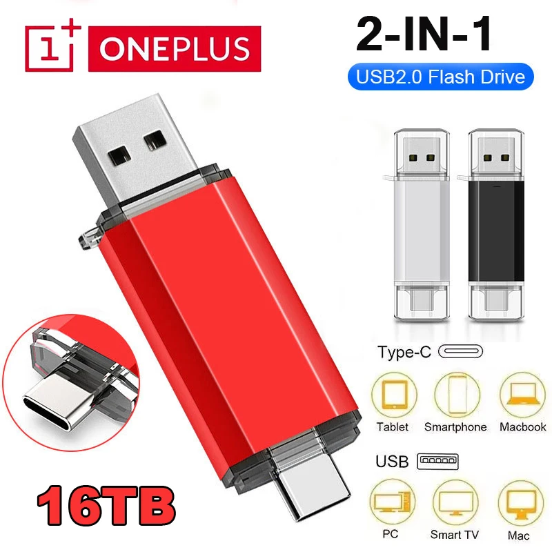 Pen Drive 2 em 1 de 16TB OTG USB 2.0 Tipo C de Alta Velocidade para iPhone, Samsung, Android e Laptop