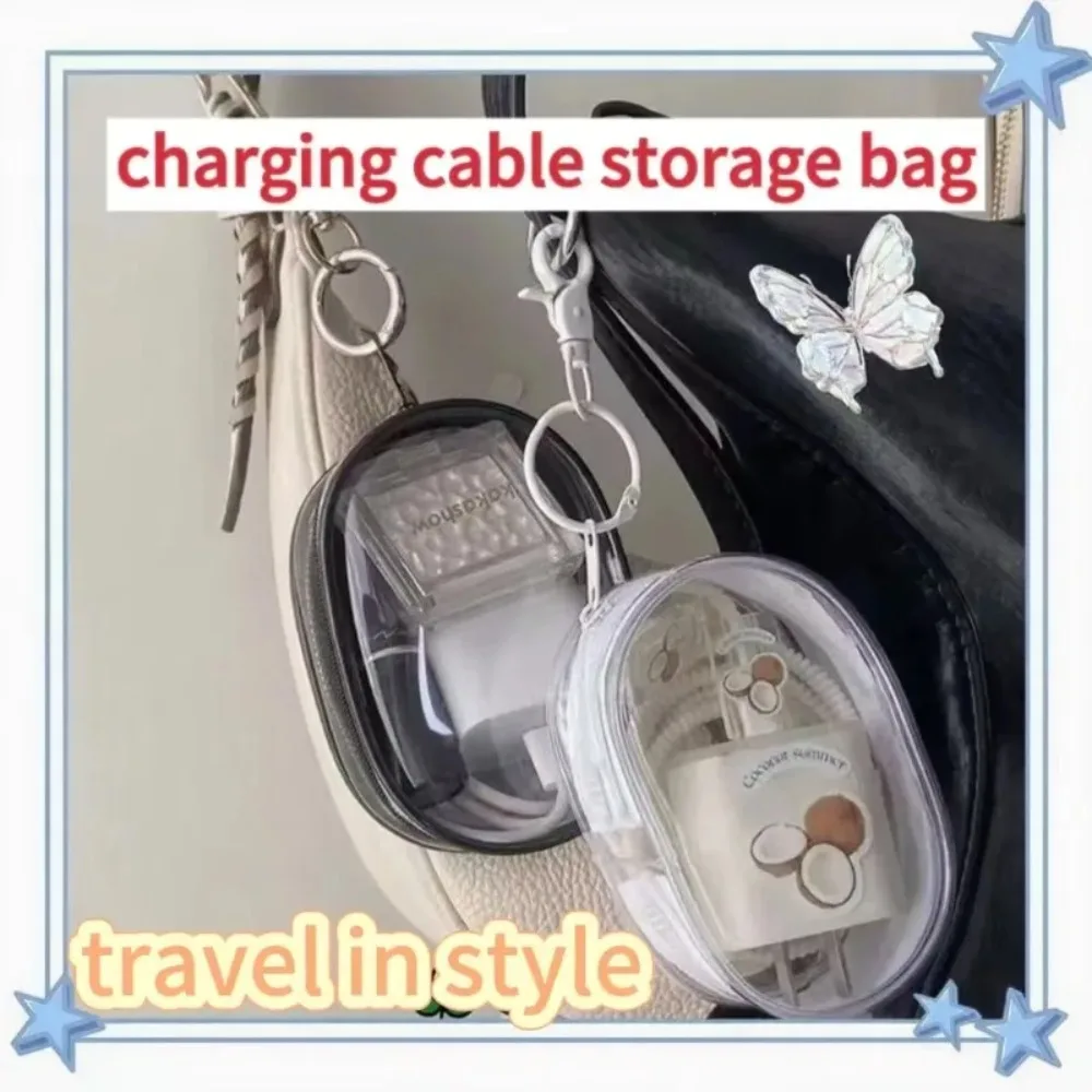 Bolsa de Armazenamento Transparente Multifuncional com Zíper, Estojo Portátil para Fones de Ouvido e Carregador, Acessórios de Viagem com Chaveiro Bolsa de Armazenamento Transparente Multifuncional com Zíper, Estojo Portátil para Fones de Ouvido e Carregador, Acessórios de Viagem com Chaveiro