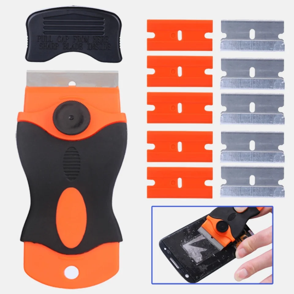 Raspador de Limpeza de Vidros Automotivos para Adesivos de Janelas de Carros, Raspador Anti-riscos com Lâminas de Metal+Plástico, Raspador para Forno e Fogão