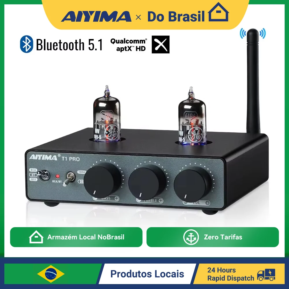 Aiyima t1 pro tubo de vácuo pré-amplificador amplificadores áudio em casa rca entrada bluetooth baixo controle agudos alta fidelidade estéreo aux 12v gatilho