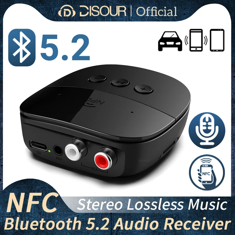 Receptor de áudio bluetooth 5.2 rca 3.5mm aux usb estéreo nfc adaptador sem fio u-disco/cartão tf com microfone para carro kit amplificador de alto-falante Receptor de áudio bluetooth 5.2 rca 3.5mm aux usb estéreo nfc adaptador sem fio u-disco/cartão tf com microfone para carro kit amplificador de alto-falante
