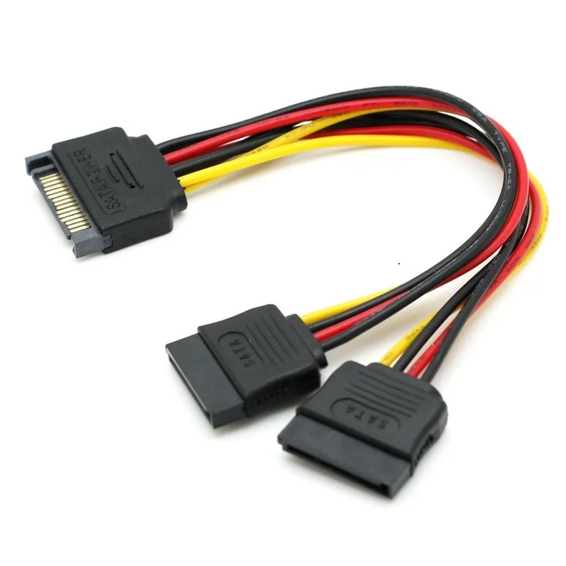 Sata ii disco rígido potência 15pin sata macho para 2 fêmea 15pin power hdd splitter de alta qualidade y 1 a 2 cabo extensão 20cm