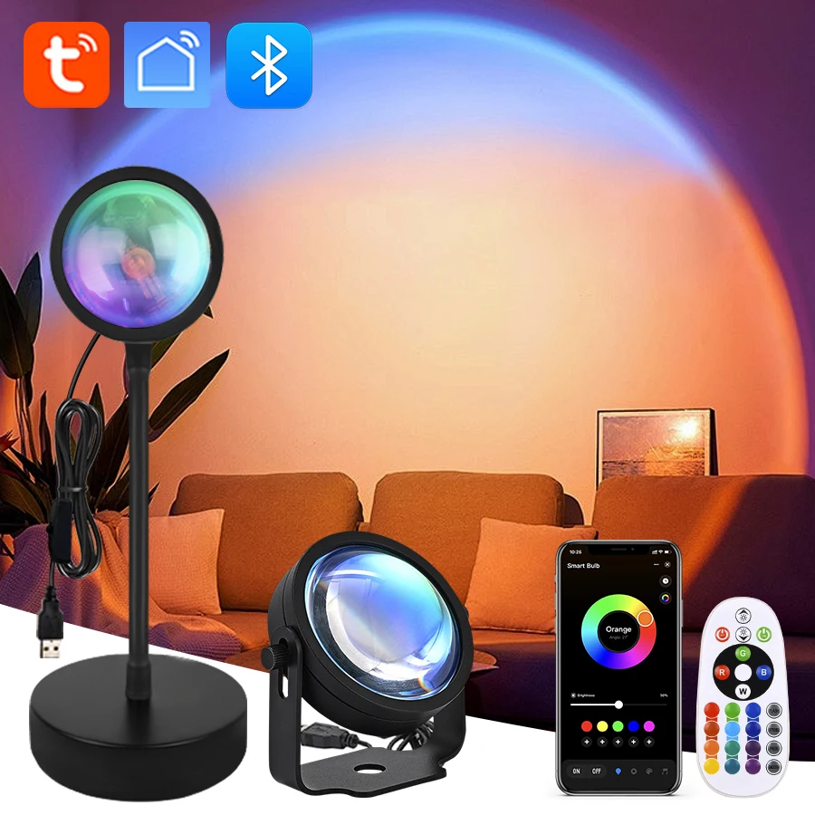 Tuya inteligente led pôr do sol lâmpada do projetor vida inteligente app ir controle remoto rgb atmosfera holofote luz noturna para fotografia de festa