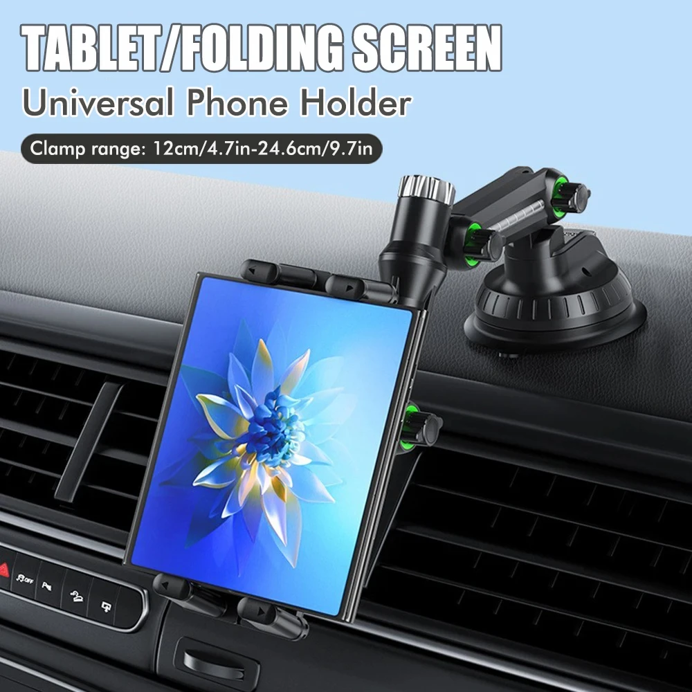 Suporte Universal para Tablet/Telefone com Tela Dobrável para Carro, Rotação Ajustável de 1260 Graus, Faixa de Fixação de 4.7-9.7 Polegadas Suporte Universal para Tablet/Telefone com Tela Dobrável para Carro, Rotação Ajustável de 1260 Graus, Faixa de Fixação de 4.7-9.7 Polegadas