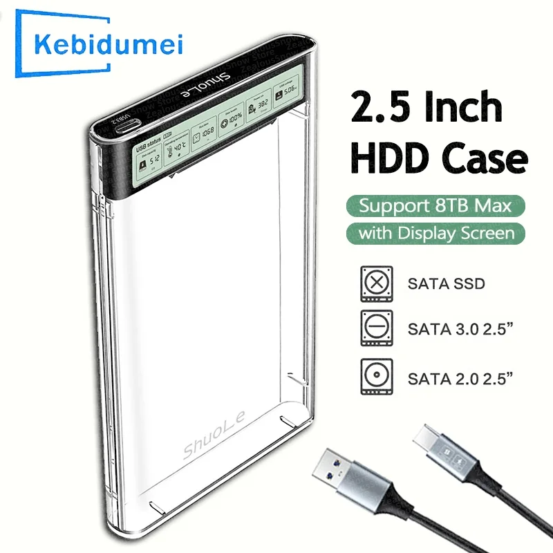Usb3.2 hdd gabinete 2.5 polegadas hdd ssd caso de disco rígido externo com tela de exibição caso de armazenamento portátil transparente para computador portátil Usb3.2 hdd gabinete 2.5 polegadas hdd ssd caso de disco rígido externo com tela de exibição caso de armazenamento portátil transparente para computador portátil