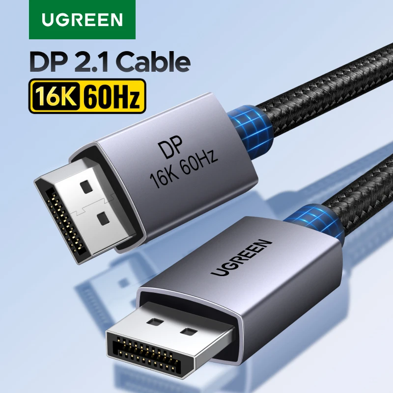 UGREEN DisplayPort Cabo DP 2.1 16K 8K 4K 60Hz HDR Cabo de áudio e vídeo para PC Laptop TV Monitor Projetor Porta de exibição de câmera
