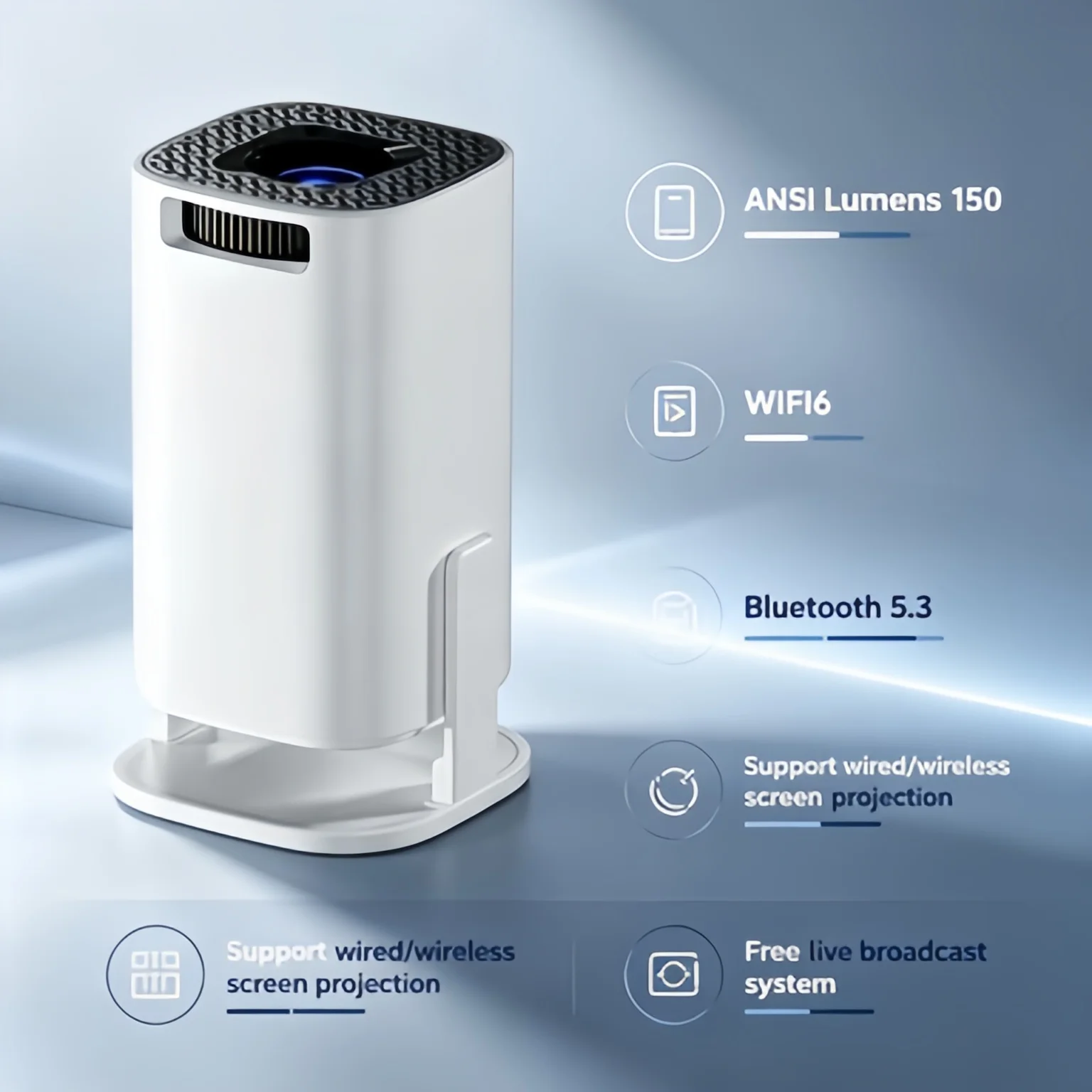 Mini Projetor 2026 1080P Portátil para Home Theater com Espelhamento de Tela Sem Fio e Suporte Bluetooth 5.3 para Transmissão de Smartphone