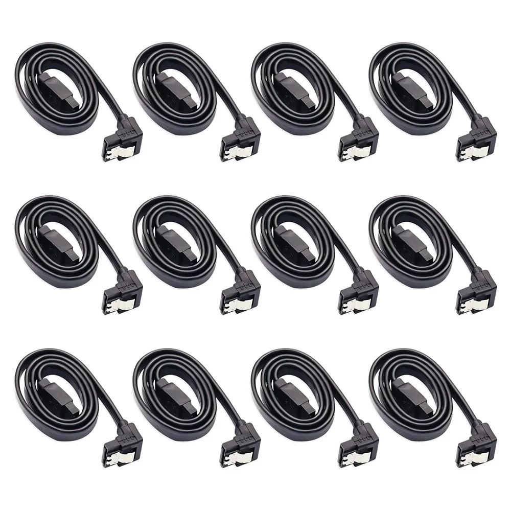 Cabo de dados sata de 12 pacotes, ângulo reto de 90 graus sata iii 6.0 gbps, cabo preto com travamento cabo sata para hdd ssd cd dvd drives