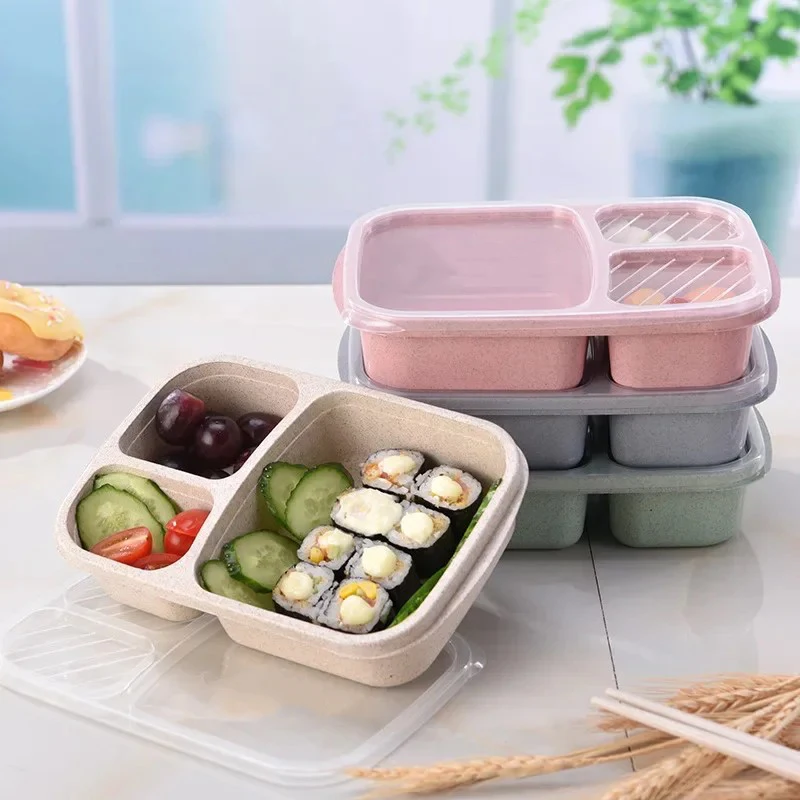 Lancheira de palha de trigo portátil bento caixa com compartimento piquenique bento caixa recipiente de frutas forno de microondas louça para estudante Lancheira de palha de trigo portátil bento caixa com compartimento piquenique bento caixa recipiente de frutas forno de microondas louça para estudante