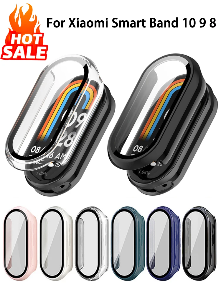 Vidro temperado + capa para pc para xiaomi mi band 10 9 8 capa à prova de choque protetor de tela rígida completa xiaomi smart band 10 9 acessórios