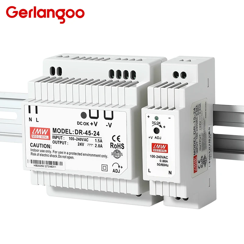 15W 30W 45W 60W Saída única DC 5V 12V 24V Interruptor de fonte de alimentação em trilho Din industrial Entrada 100-240VAC DR-15 DR-30 DR-45 DR-60