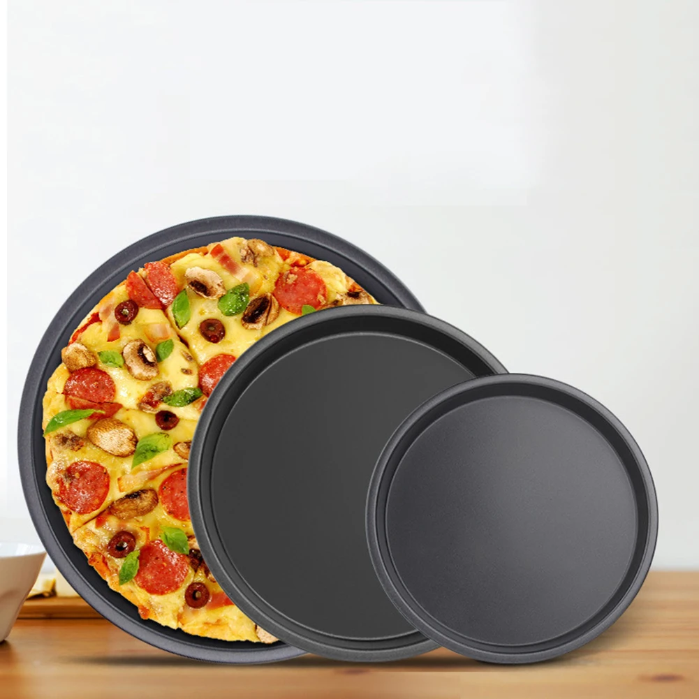 1 pçs 6/7/8/9/10 Polegada redonda pizza pan forno de microondas pan bandeja de chip prato de aço carbono antiaderente molde ferramenta de cozimento suprimentos de cozinha